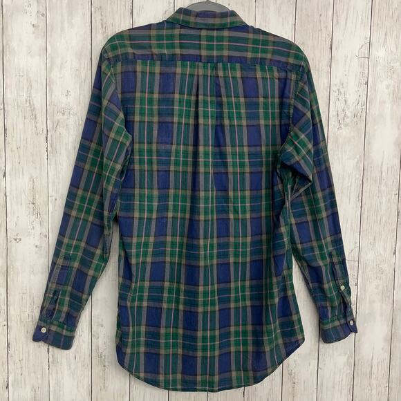 Vintage Single Needle Tailoring Long Sleeve Plaid Thin Button Down Shirt Medium - Picture 2 of 8